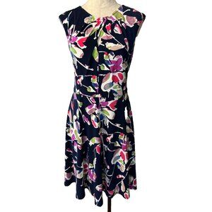 Wisp A Line Dress 14 Stretch Career Church Blue Floral Washable Colorful
